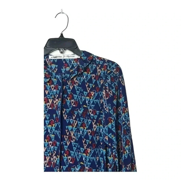 1616. UNITED BAMBOO‎ X MADEWELL 100% SILK FLORAL MOTIF DAMASK BATIK BLUE TOP XSM - Picture 3 of 10